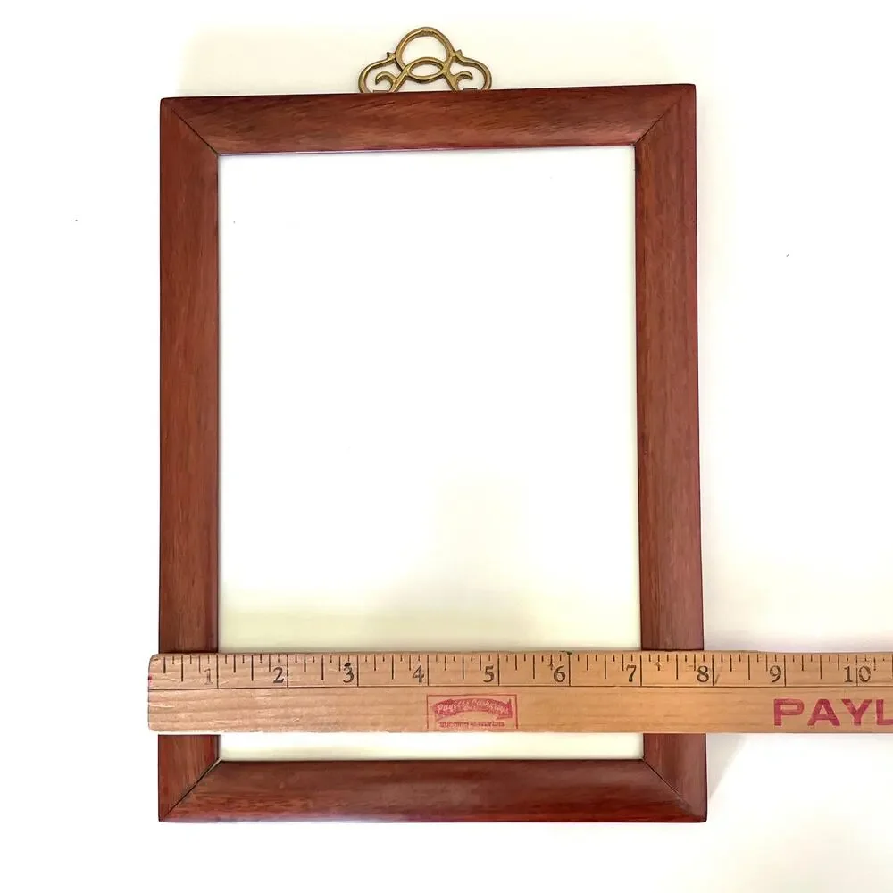 Set of 2 Vintage Chinese Hardwood Frames Brass Accent Wood Back Handcrafted